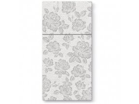 Cutlery pocket SUBTLE ROSES silver, Airlaid textile