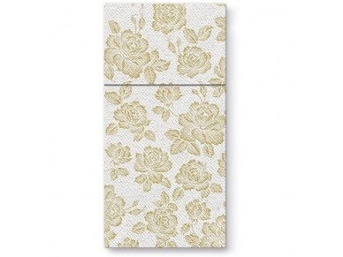Cutlery pocket SUBTLE ROSES gold, Airlaid textile