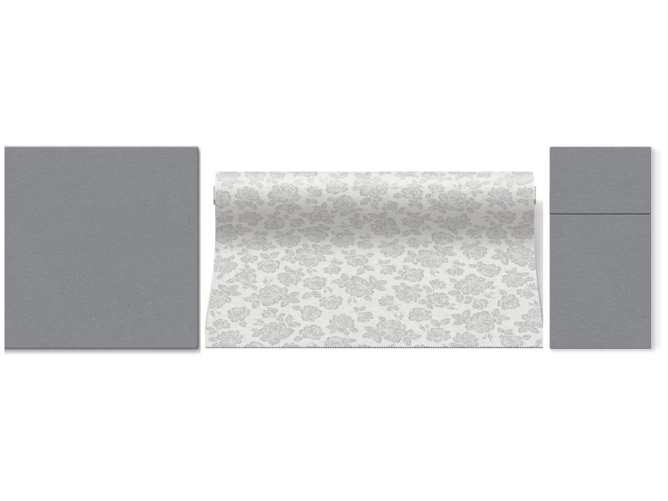 Table runner SUBTLE ROSES silver, Airlaid textile 1 Table runner SUBTLE ROSES silver, Airlaid textile 1