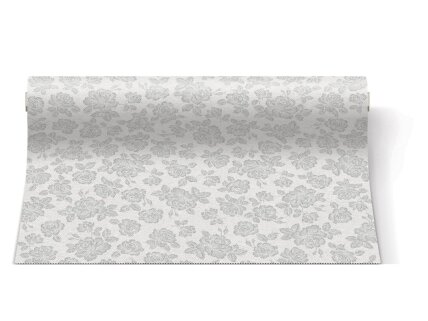 Table runner SUBTLE ROSES silver, Airlaid textile Table runner SUBTLE ROSES silver, Airlaid textile