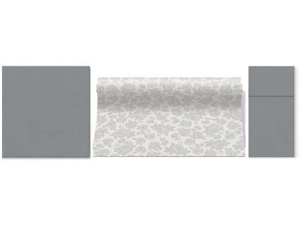 Table runner SUBTLE ROSES silver, Airlaid textile 1 Table runner SUBTLE ROSES silver, Airlaid textile 1