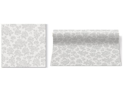 Table runner SUBTLE ROSES silver, Airlaid textile 2 Table runner SUBTLE ROSES silver, Airlaid textile 2